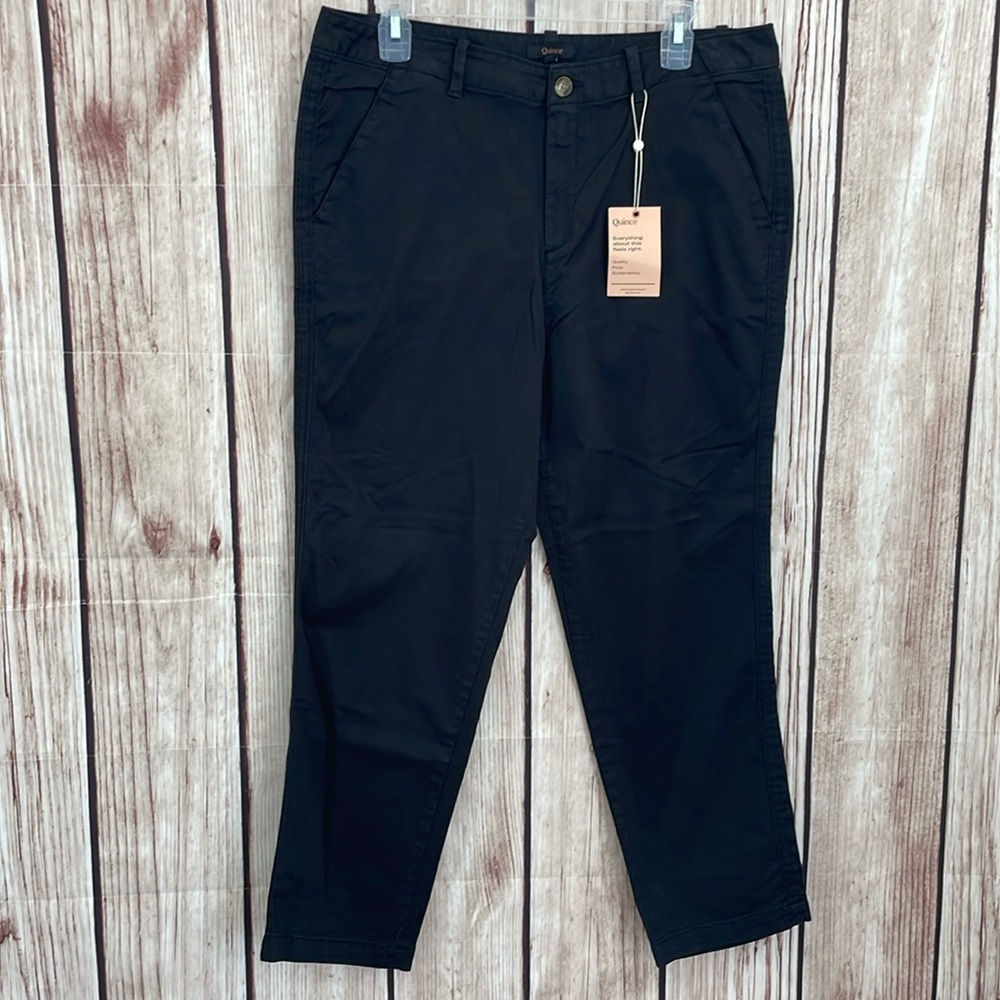 Quince Black Lightweight Cotton Minimalist Travel Straight Leg Pants Size 31 NWT